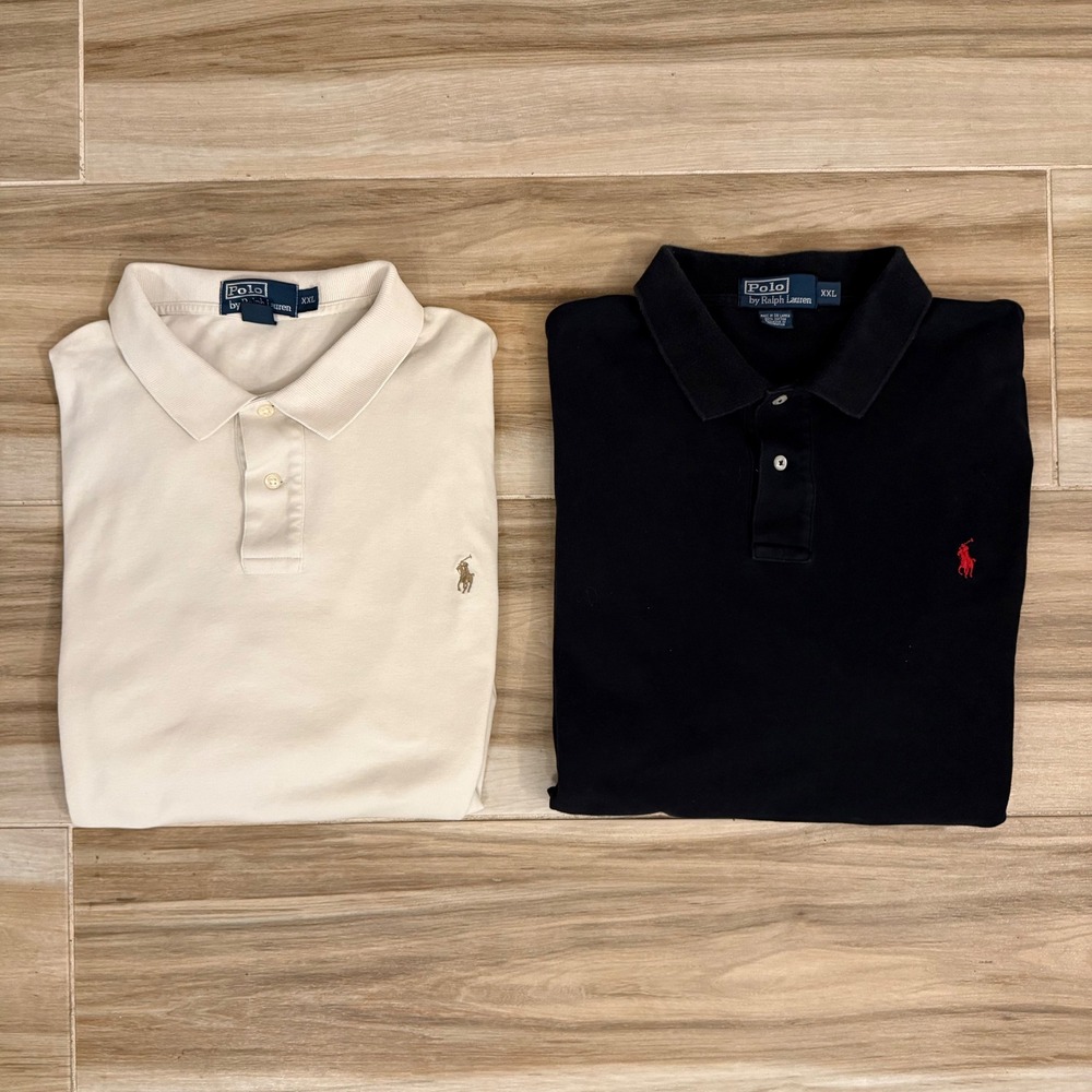 Polo Ralph Lauren Mens XXL Short Sleeve Polo Shirt Bundle Black Cream 2 Pack